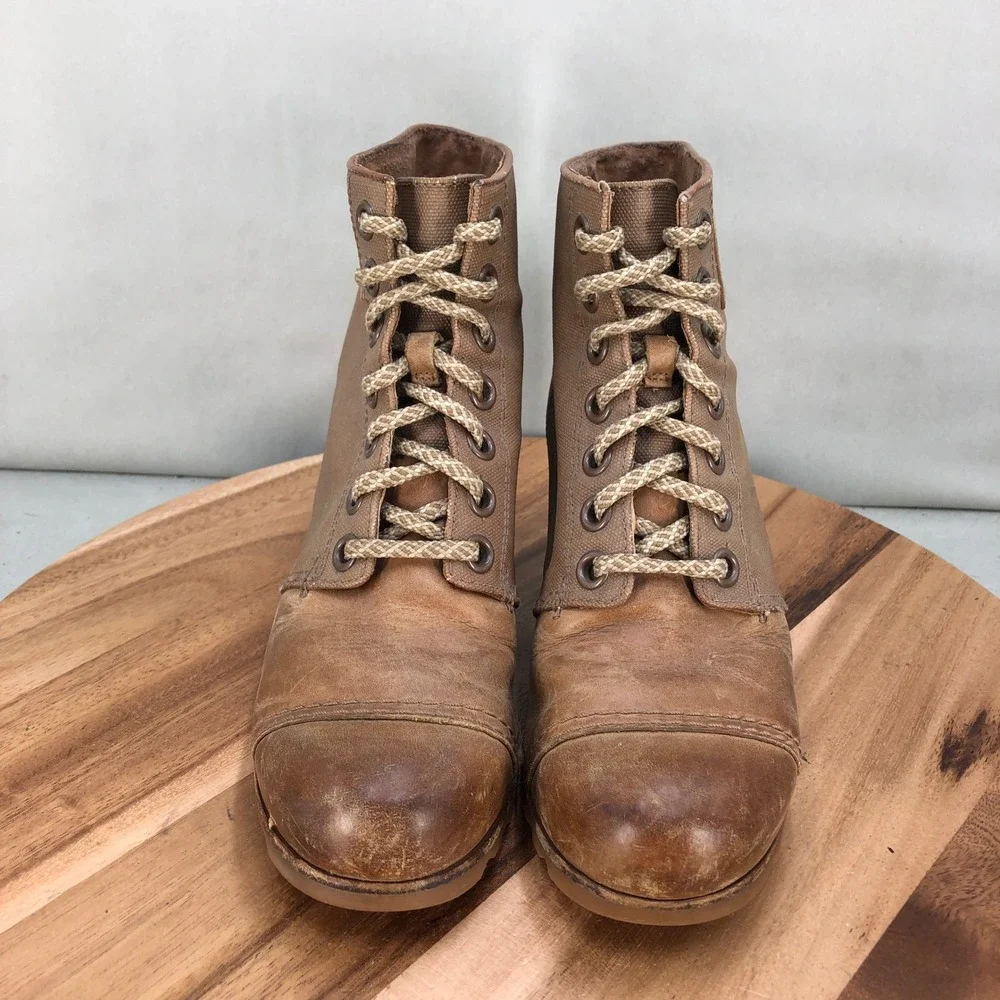 Sorel PDX Womens Wedge Ankle Boots Tan Leather Lace Up Casual Size 8